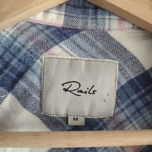 Rails Charli Shirt M Blue Pink Plaid Flowy Relaxed Fit Button Front Top - Picture 2 of 11